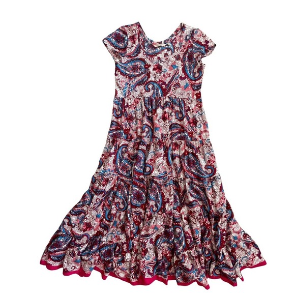 Soft Surroundings Dresses & Skirts - Soft Surroundings Red Blue Paisley Tiered Viscose Maxi Dress  Small